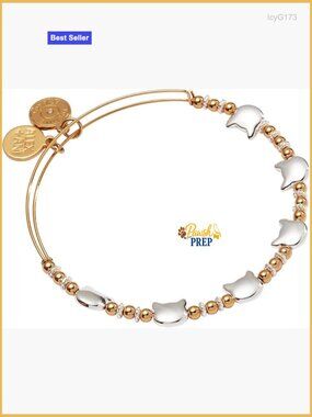 Expandable Beaded Cat Bangle Bracelet Nickel-Free Brass Jewelry